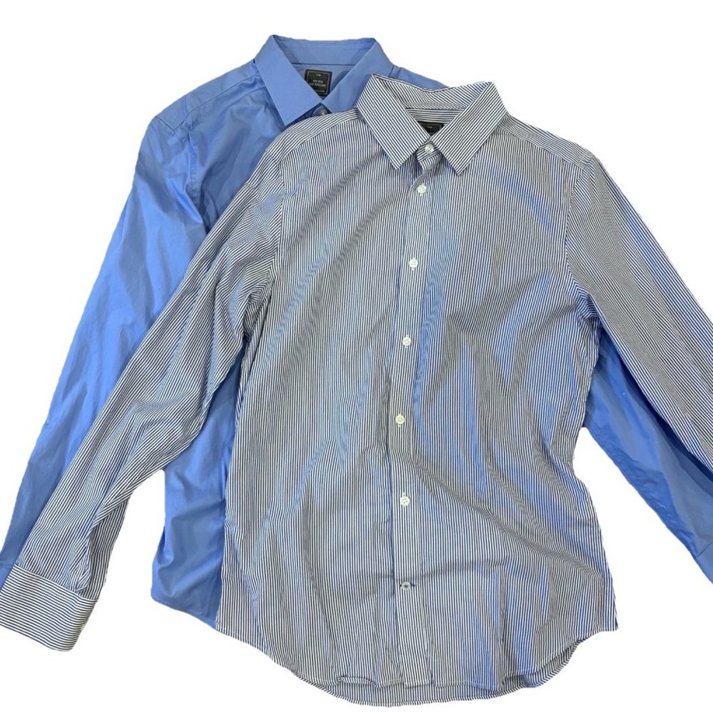 2 Gap Dress Shirts Mens Medium Tall Solid Blue & Blue White Striped Button Down